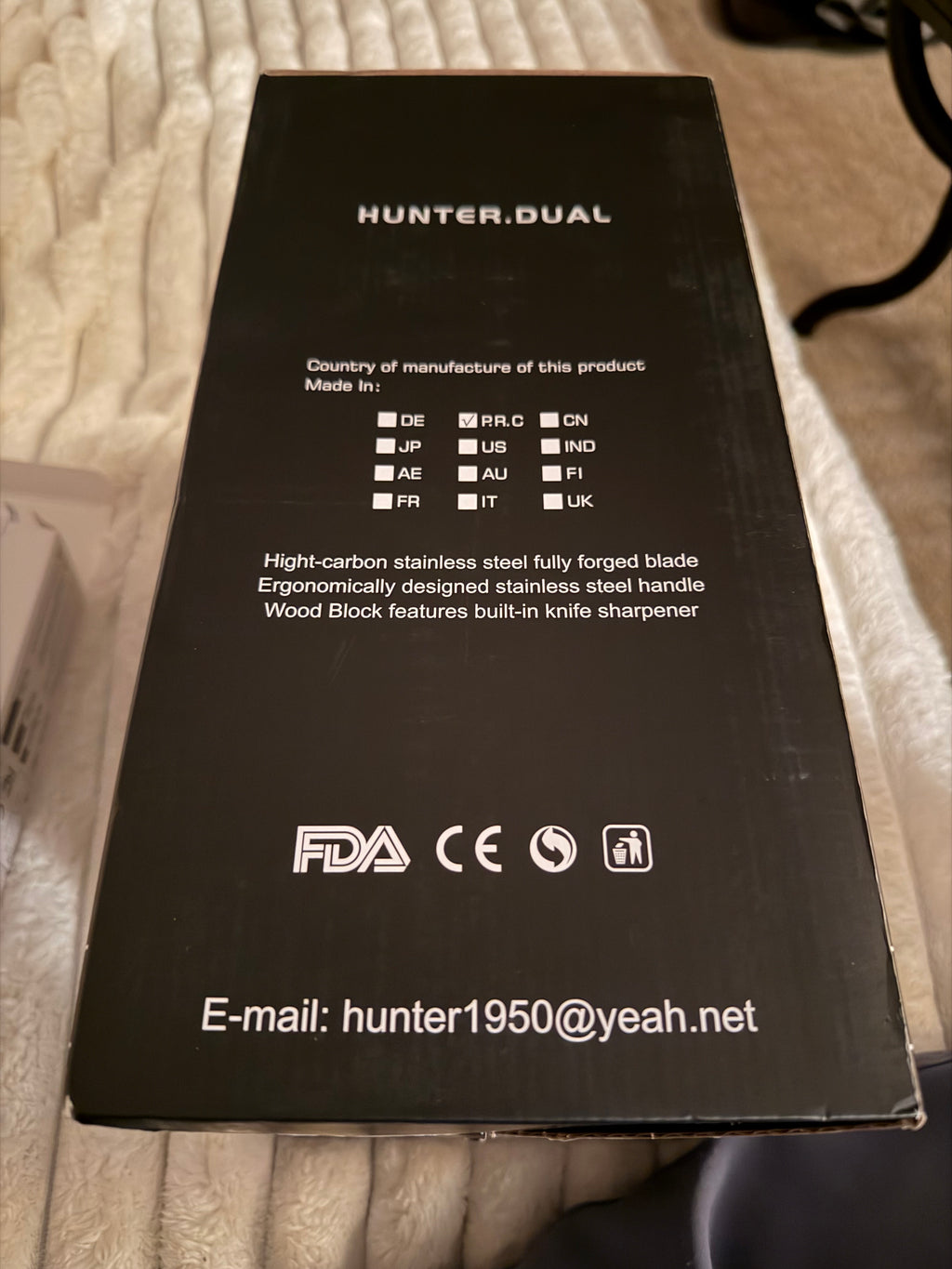 HUNTER.DUAL knife set original box, rear panel