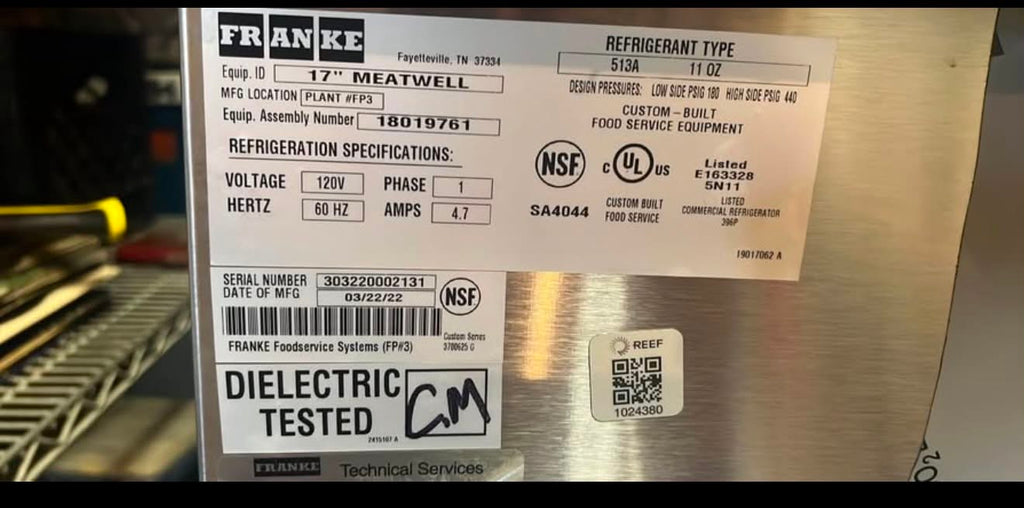 Franke equipment data plate, assembly 18019761